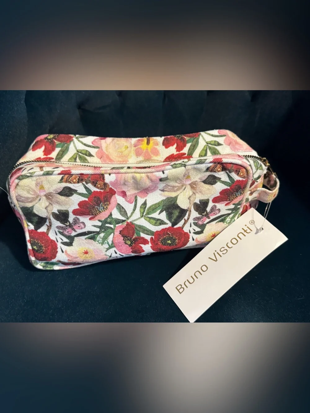 NWT BV by Bruno Visconti Dopp Kit Peonies Travel Cosmetic Bag Red Floral